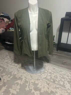 les amis Olive Green Open-Front Women's Jacket ribbed Sz Medium